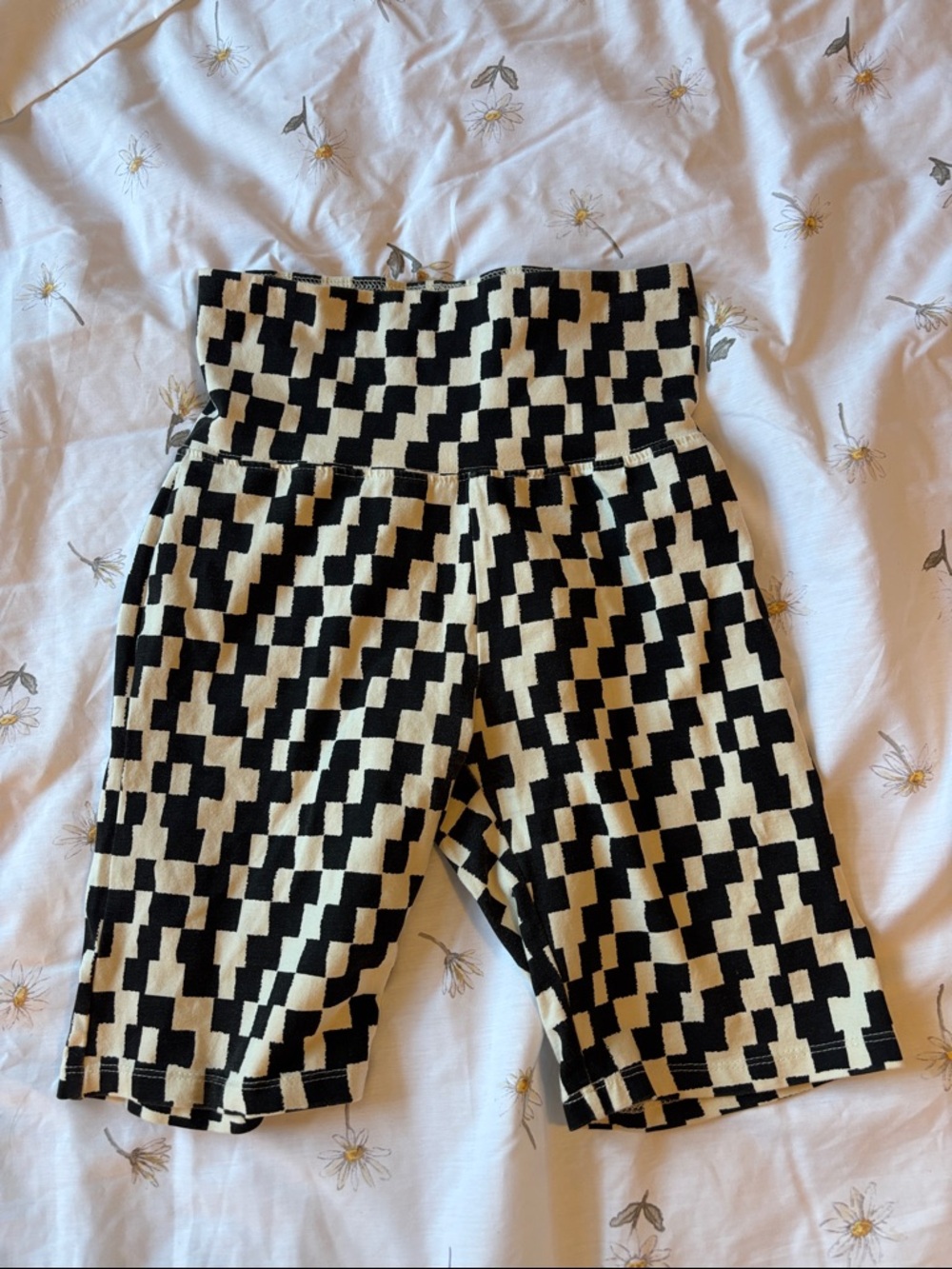bp Black and Cream Geometric Bike Shorts
